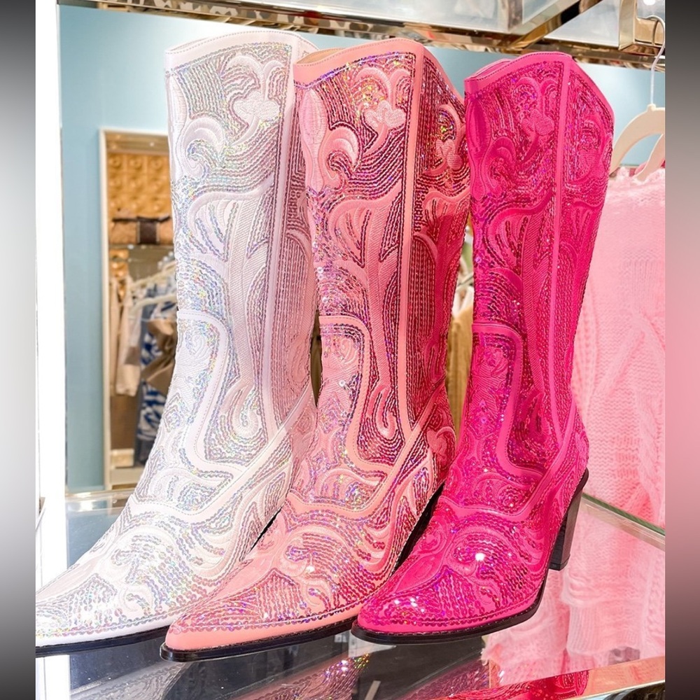 Barbie Pink sequin western boots